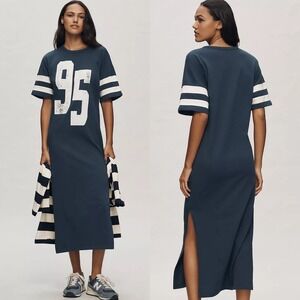 Anthropologie Daily Practice Graphic T-Shirt Midi Dress Blue Athletic Size XL